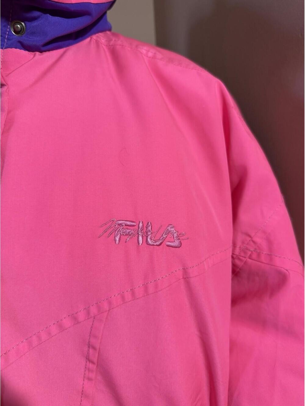 Vintage 80s Fila Magic Line Ski Jacket Womens XL Hot Pink Color Block Neon - Picture 2 of 11